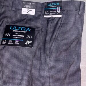 J.Ferrar Mens Super Slim Fit Dress Pants Gray Navy Mini Check 29x30 Adjustec NEW